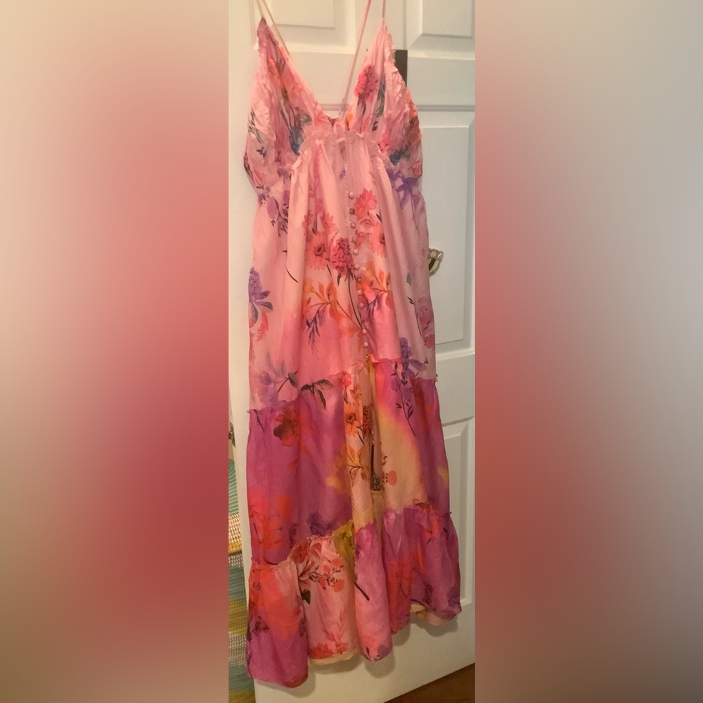 Anthropologie Floral Maxi Dress in Pink and Orange - Picture 5 of 16